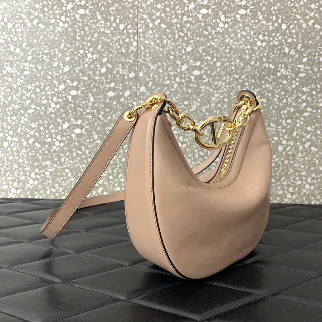 Valentino Garavani VLogo Moon Mini Hobo Bag in Apricot Nappa Leather 